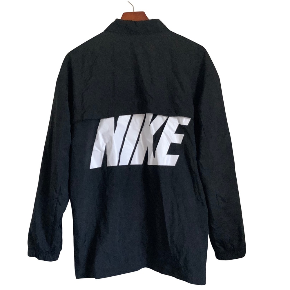 Nike Mens Coaches Jacket Black White Logo Windbreaker Snap Front Medium